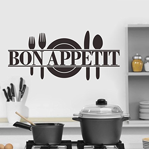 ufengke® "Bon Appetit Placa de Cuchillo y Tenedor Pegatinas de Pared, Cocina Comedor Removible Etiquetas de La Pared/Murales, Negro