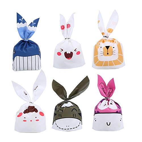 Ulikey 60 Pcs Bolsas Regalo Cumpleaños, Pascua Bolsa de Caramero Bolsa de Dulces Bolsas Plástico para Caramelos, Confeti Forma de Conejo para Boda, Cumpleaños, Navidad