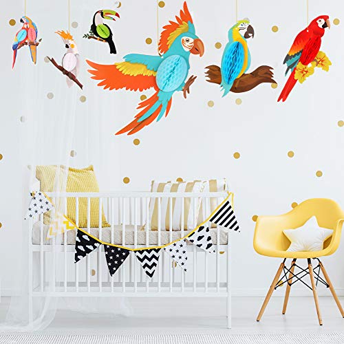 Umorismo 9 piezas de pájaros tropicales de panal de abeja recortes de papel para loros hawaianos verano playa Luau decoraciones colgantes
