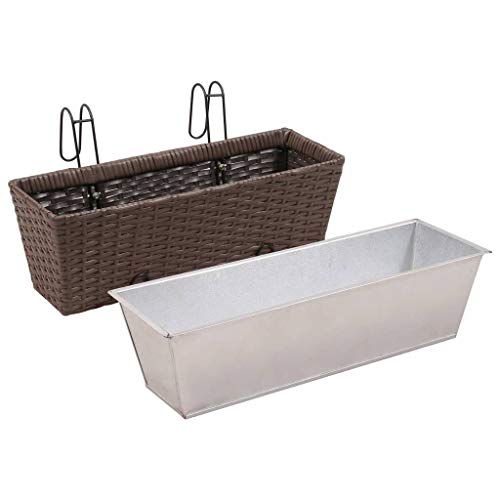 UnfadeMemory 2uds Jardineras de Balcón de Ratán con Macetas Extraíbles,Maceta de Colgante,Jardineras Exterior para Jardín Terraza o Balcón (50cm, Marrón)