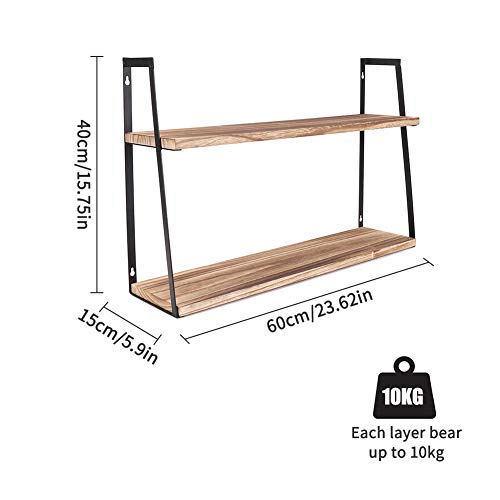 UNHO Estantería Flotante de Pared Estante de Madera Rústica de 2 Niveles Baldas Flotantes de Estilo Vintage y Industrial Estante de Almacenamiento para Cocina Baño Dormitorio