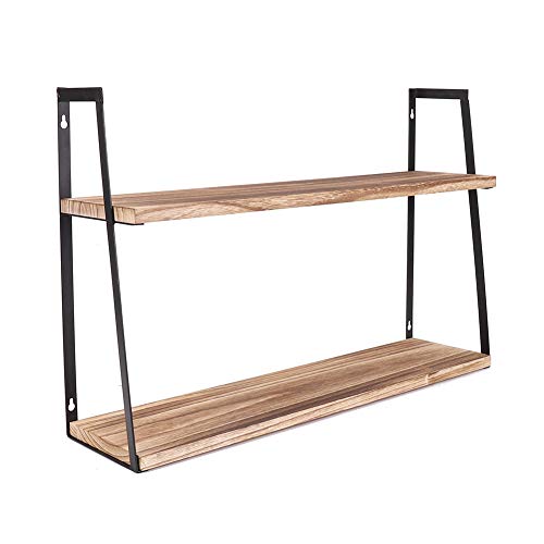 UNHO Estantería Flotante de Pared Estante de Madera Rústica de 2 Niveles Baldas Flotantes de Estilo Vintage y Industrial Estante de Almacenamiento para Cocina Baño Dormitorio