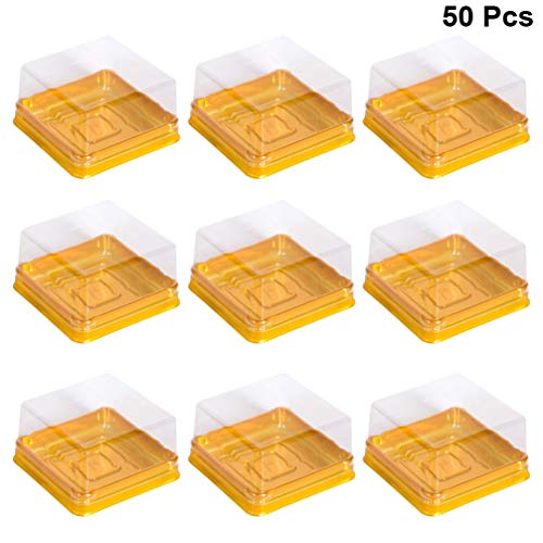 UPKOCH 50 piezas de plástico mini caja de pastel cuadrado mooncake dome cajas de pastel dorado festival de navidad boda cumpleaños embalaje caja (grande)