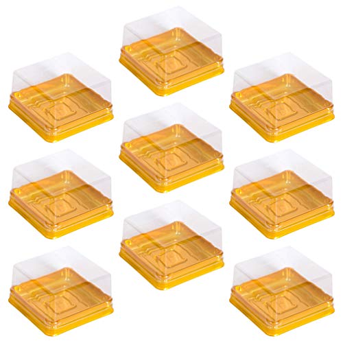UPKOCH 50 piezas de plástico mini caja de pastel cuadrado mooncake dome cajas de pastel dorado festival de navidad boda cumpleaños embalaje caja (grande)