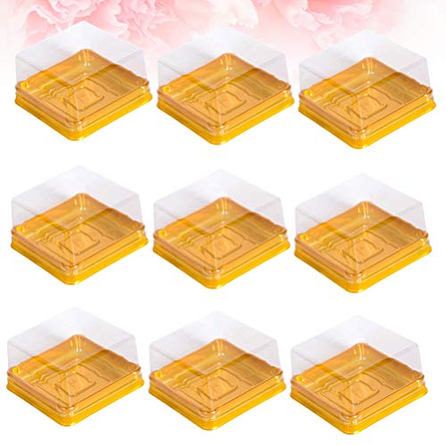 UPKOCH 50 piezas de plástico mini caja de pastel cuadrado mooncake dome cajas de pastel dorado festival de navidad boda cumpleaños embalaje caja (grande)