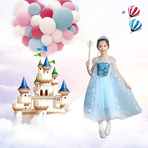URAQT Disfraz de Elsa Anna para Niñas, Disfraz de Elsa Disfraz de Princesa, para Fiesta de Disfraces de Cosplay, Bodas, Halloween