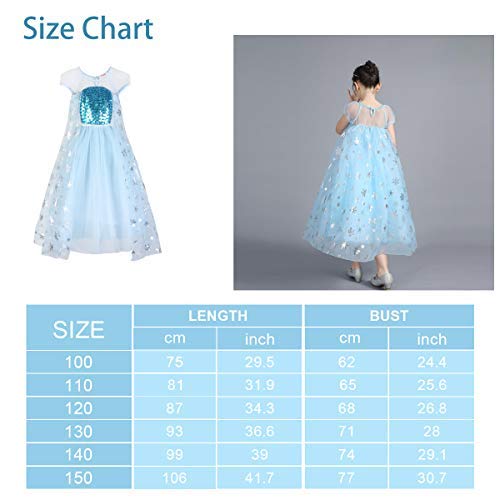 URAQT Disfraz de Elsa Anna para Niñas, Disfraz de Elsa Disfraz de Princesa, para Fiesta de Disfraces de Cosplay, Bodas, Halloween