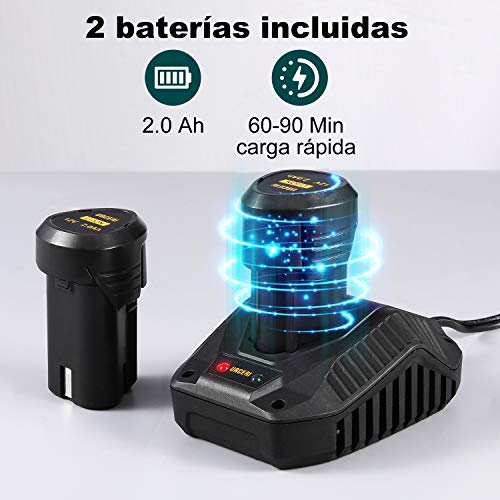 URCERI 12V Sierra de jardín inalámbrica, 0-2700RPM, 2 baterías (2.0Ah), Cargagor de carga rápida 2.4Ah, 4 cuchillas, Interruptor de seguridad