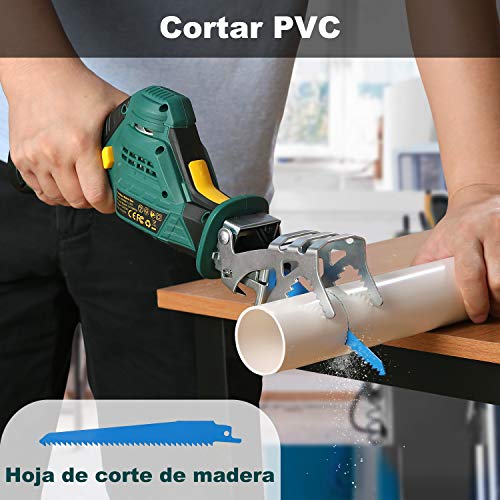 URCERI 12V Sierra de jardín inalámbrica, 0-2700RPM, 2 baterías (2.0Ah), Cargagor de carga rápida 2.4Ah, 4 cuchillas, Interruptor de seguridad