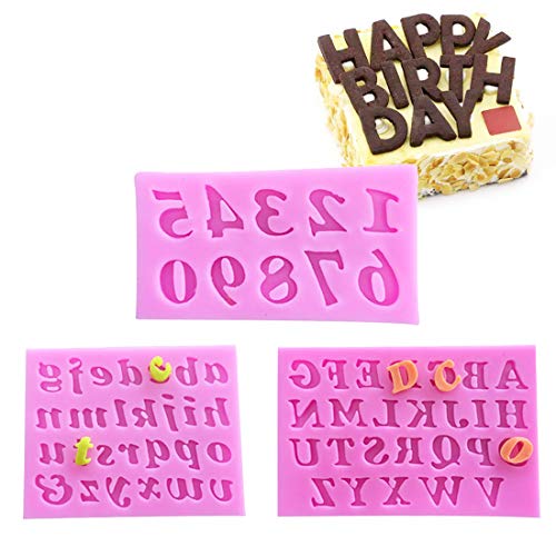 UU19EE Forma de Silicona 3PCS / Set Accesorios de Cocina Moldes de Chocolate Letras en inglés Número Forma Fondant Cake Soap Molds Plantillas de pastelería