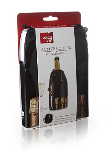 Vacu Vin 3885460-Enfriador, diseño Tapones Enfriador rápido para Botellas de Cava, plástico y Gel, Negro, cm