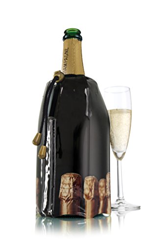 Vacu Vin 3885460-Enfriador, diseño Tapones Enfriador rápido para Botellas de Cava, plástico y Gel, Negro, cm