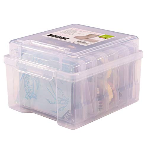 Vaessen Creative 1009-009 Caja de Almacenamiento Transparente con Tapa y 6 Cajas, para Platillas de Corte, Fotos y Otros Suministros de Manualidades, 21 x 18.5 x 14 cm, 21 x 18,5 x 14 cm