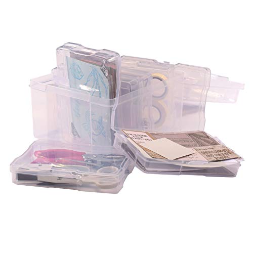 Vaessen Creative 1009-009 Caja de Almacenamiento Transparente con Tapa y 6 Cajas, para Platillas de Corte, Fotos y Otros Suministros de Manualidades, 21 x 18.5 x 14 cm, 21 x 18,5 x 14 cm