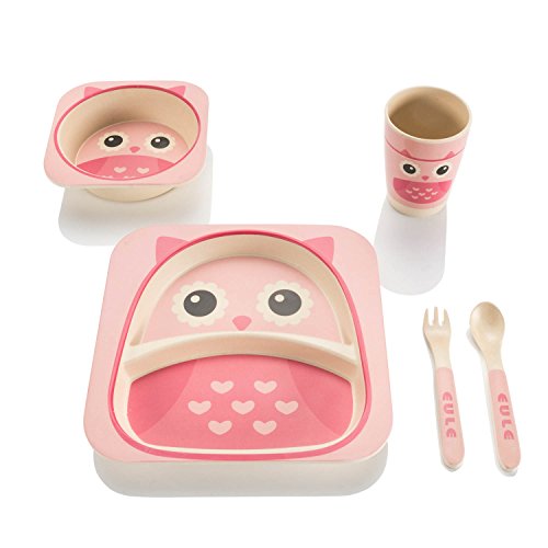 Vajilla infantil de 5 piezas de All Kids United, fabricada en bambú y con 9 diseños disponibles