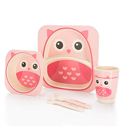 Vajilla infantil de 5 piezas de All Kids United, fabricada en bambú y con 9 diseños disponibles