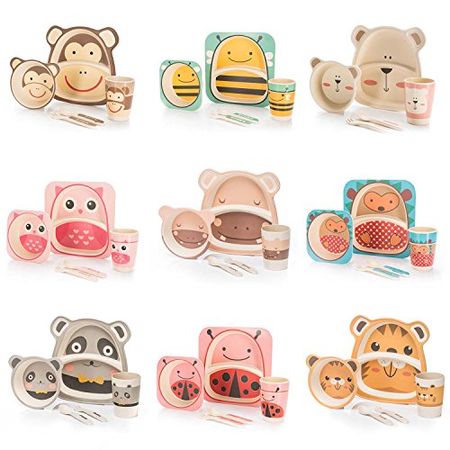 Vajilla infantil de 5 piezas de All Kids United, fabricada en bambú y con 9 diseños disponibles