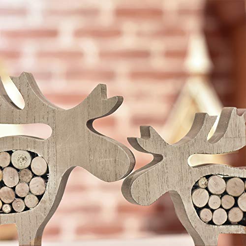 Valery Madelyn 2Pcs Adornos de Renos de Navidad de Madera, Decoraciones de Navidad de Estatuilla de Alce, Estatuas de Centro y Mesa (Bosque)