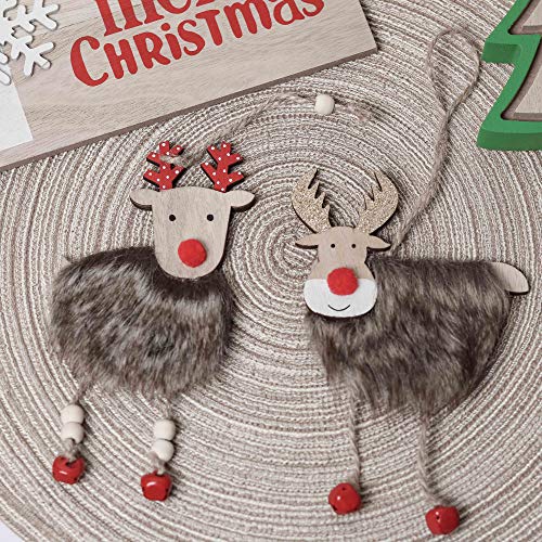 Valery Madelyn Adornos del árbol de Navidad de Madera, 12pcs Decoración de Navidad Rojo, Colgante de árbol de Navidad de Reno, Cuerda Pre Atado
