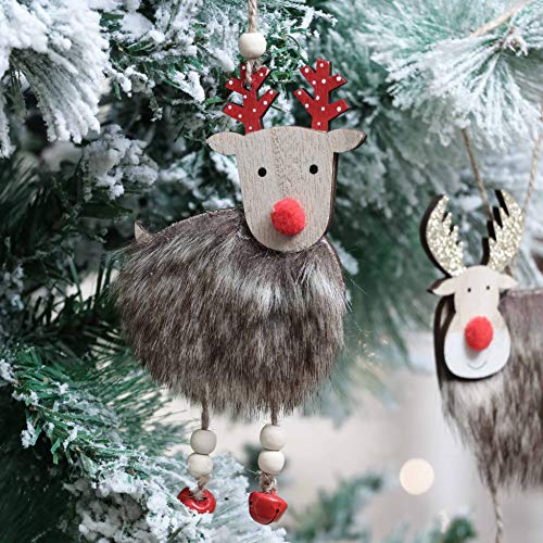 Valery Madelyn Adornos del árbol de Navidad de Madera, 12pcs Decoración de Navidad Rojo, Colgante de árbol de Navidad de Reno, Cuerda Pre Atado