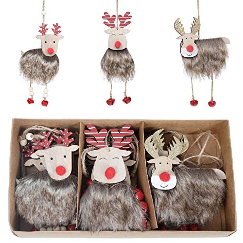 Valery Madelyn Adornos del árbol de Navidad de Madera, 12pcs Decoración de Navidad Rojo, Colgante de árbol de Navidad de Reno, Cuerda Pre Atado