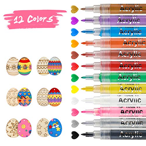 ValueTalks Rotuladores de Pintura Acrílica 12 Colores Pintura Acrílica Pluma para Cristal Madera Cerámica Piedra Tela Lona DIY Art Manualidades y Eggs