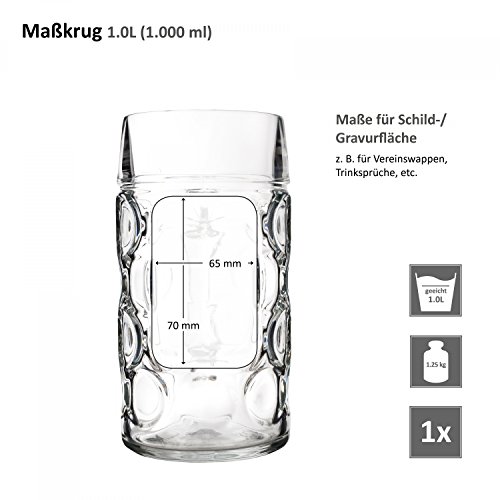 Van Well jarra de un litro, graduada a 1L, jarra de cerveza con asa, vaso de cerveza, apto para lavaplatos, se presta perfectamente para la gastronomía