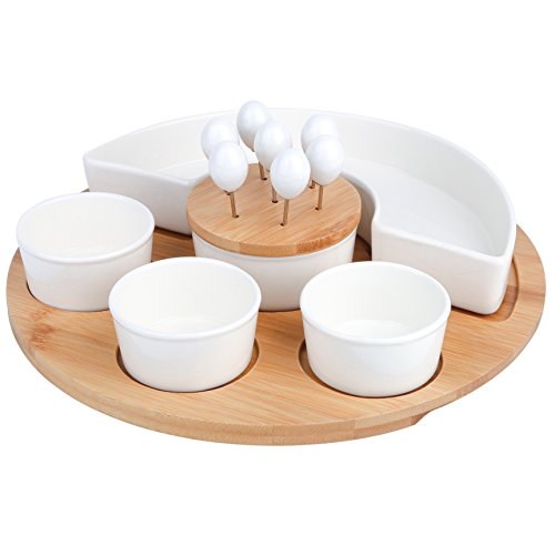 vancasso Cuencos de Salsas/Aperitivos Snack, Tapas, con 3 Cuencos Pequeños, 7 Pinchos, Bandeja de Bambú,Tazones Bol de Aperitivo, Vajilla de Porcelana
