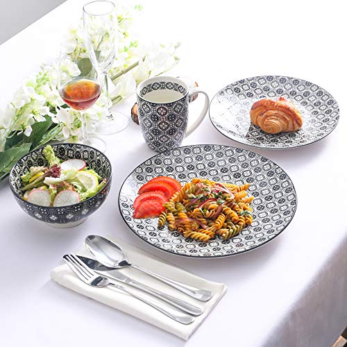 vancasso Haruka Servicio de vajilla de Porcelana,Servicio Combi de 48 Piezas 12 Tazas de café 12 tazones de Cereal 12 Platos de Postre 12 Platos de Comedor para 12 Personas