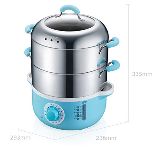 Vapor eléctrico 4L Hogar Vaporizador doble multifunción Sartén eléctrica 304 Vaporera de acero inoxidable Mini cocina eléctrica - Azul