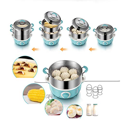 Vapor eléctrico 4L Hogar Vaporizador doble multifunción Sartén eléctrica 304 Vaporera de acero inoxidable Mini cocina eléctrica - Azul