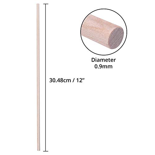 Varillas de Madera Redondas Natural Palos de Madera para Manualidades y Arte - Varas de Madera para Decoraciones - Palos para Manualidades Proyectos Niños (30,48cm de Largo, 0,9mm Diámetro)