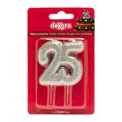 Vela de decoración de Pasteles número 25. Plata, 8x6cm