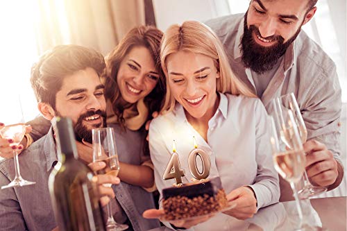 Velas de 40 años de color rosa dorado para tartas, fiestas de cumpleaños, decoración de velas de cumpleaños, tarta 40, altura 10 cm