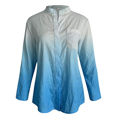 VEMOW Tops Mujer Polca Manga Larga Blusa Gradiente Señoras Casual Oficina Trabajo Cuello en v Camiseta Dobladillo Irregular De Decoracion Oficina OtoñO Primavera Nueva Mejor Venta(Azul,S)