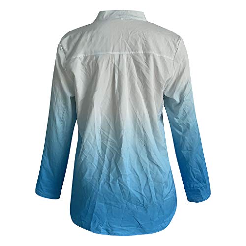 VEMOW Tops Mujer Polca Manga Larga Blusa Gradiente Señoras Casual Oficina Trabajo Cuello en v Camiseta Dobladillo Irregular De Decoracion Oficina OtoñO Primavera Nueva Mejor Venta(Azul,S)