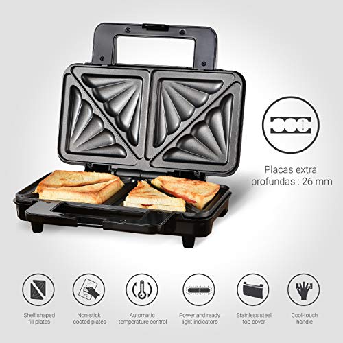 Venga! VG SM 3007 - Sandwichera de 900 W (acero inoxidable, plástico y metal, color negro)
