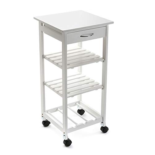 Versa 15810400 Carro de Cocina Blanco de Madera con cajón, 81x37x37cm, 81 x 37 x 37 cm