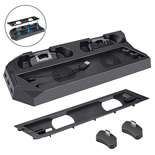 Vertical Stand for PS4 Slim/PS4 Pro, Achort Controller Charging Station with 2 Cooling Fans 2 Controller Charger Station, 3 Extra USB HUB Ports and 1USB Cable for PlayStation 4 Slim/Pro Consoles