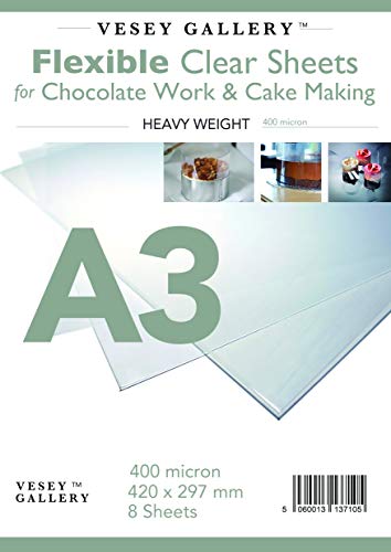 Vesey Gallery A3 de Acetato Flexible para Chocolate Tarta de Trabajo y Hacer. 8 Hojas 400 Micron