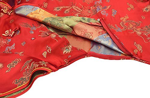 Vestido Chino Corta Rojo Cheongsam Mangas Cortas Qipao Motivo dragón tamaño 38