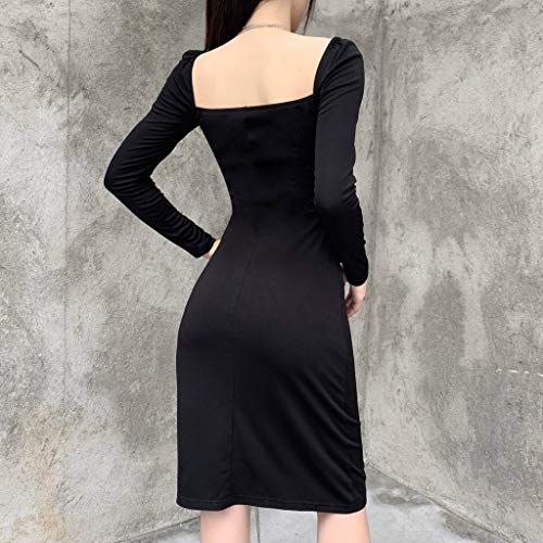 Vestido de manga larga negro para mujer, punk hueco vendaje una línea de swing gótico para fiesta cóctel baile club
