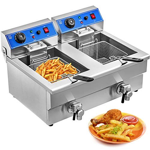 VEVOR Freidora Eléctrica Termostato Automático Comercial Patatas Fritas 20L 3,000W, Freidora Eléctrica de Acero Inoxidable con Calentamiento Rápido para Restaurantes de Usos Comerciales