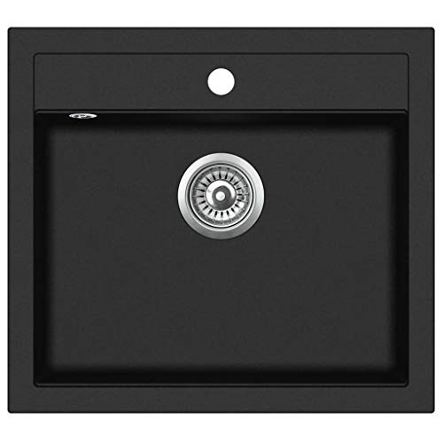 vidaXL Fregadero Cocina 1 Seno Negro Granito Fregadero Lavabo Caño Lavaplatos