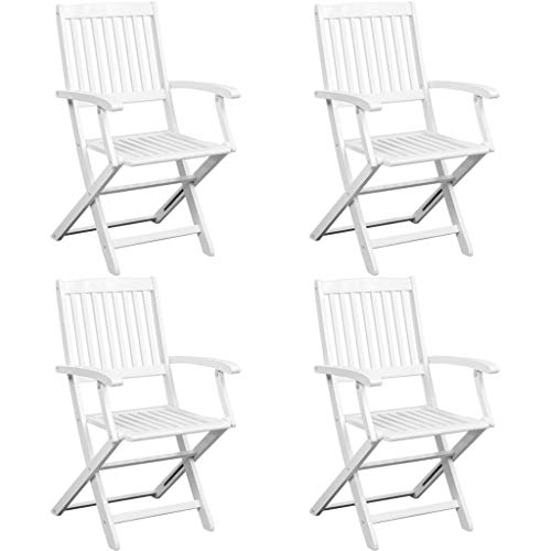 vidaXL Madera Acacia Maciza Conjunto Comedor Exterior 5 Piezas Blanco Jardín