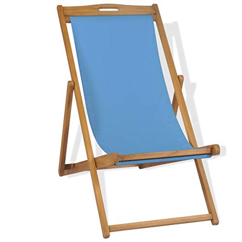 vidaXL Madera de Teca Tumbona de Jardín Hamaca de Piscina Asiento Butaca Terraza Exterior Balcón Patio Aire Libre Tumbuna Playa Tela Marrón y Azul