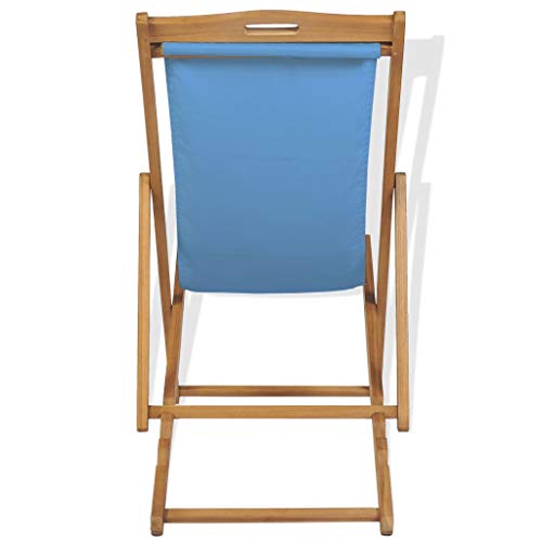 vidaXL Madera de Teca Tumbona de Jardín Hamaca de Piscina Asiento Butaca Terraza Exterior Balcón Patio Aire Libre Tumbuna Playa Tela Marrón y Azul