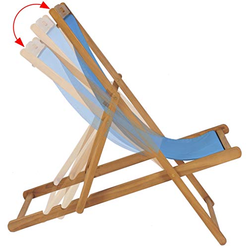 vidaXL Madera de Teca Tumbona de Jardín Hamaca de Piscina Asiento Butaca Terraza Exterior Balcón Patio Aire Libre Tumbuna Playa Tela Marrón y Azul