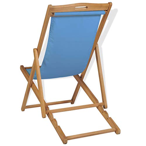 vidaXL Madera de Teca Tumbona de Jardín Hamaca de Piscina Asiento Butaca Terraza Exterior Balcón Patio Aire Libre Tumbuna Playa Tela Marrón y Azul