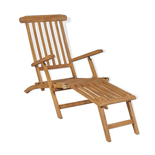 vidaXL Madera Maciza de Teca Tumbona de Jardín con Reposapiés Asiento de Patio